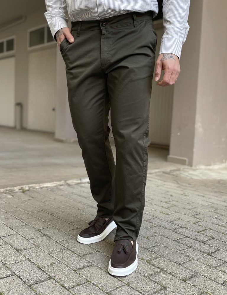 Ανδρικό χακί παντελόνι καπαρντίνα Chinos BO2909X φωτογραφία